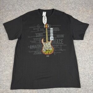 Kerusso Guitar Print Graphic T-Shirt Tee Jesus Black Cotton Mens Large L